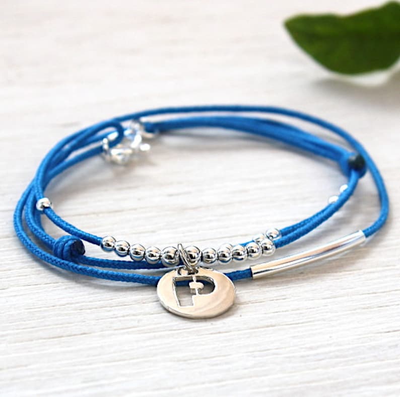 customizable bracelet Bangle and silver beads on cord 925 Medal