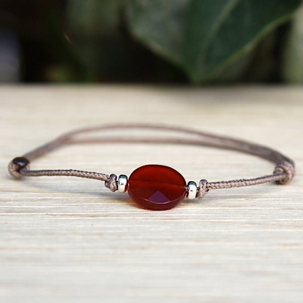 bracelet cordon agate rouge ronde et rondellles argent 925