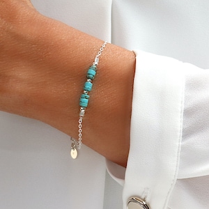 Women's bracelet, natural turquoise stone bracelet on solid silver chain