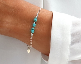 Women's bracelet, natural turquoise stone bracelet on solid silver chain