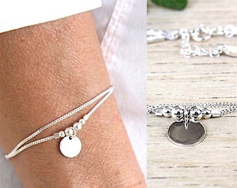 massives Silberarmband Doppelkette Gourmette Perlen und Medaille