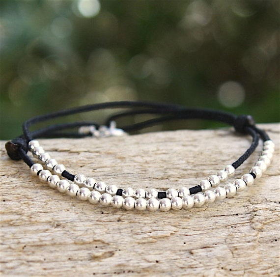 bracelet cord 2 turns pearls silver 925