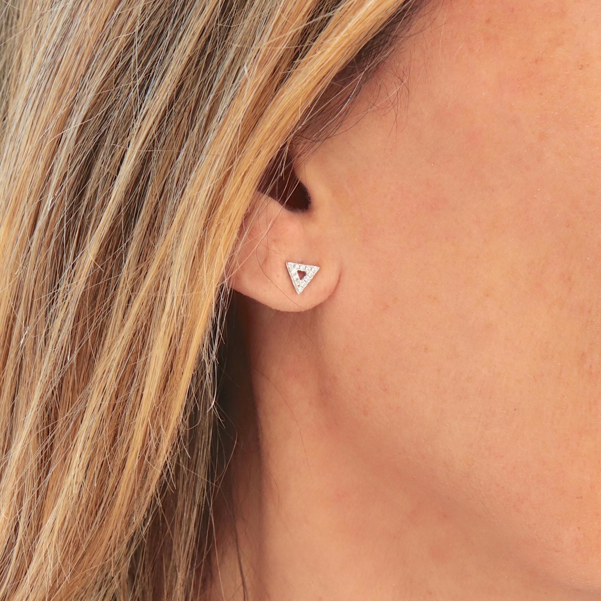 Boucles D'oreilles Puces Triangle En Argent 925 Rhodié - Garanti Sans Nickel - Neuf Avec étiquettes