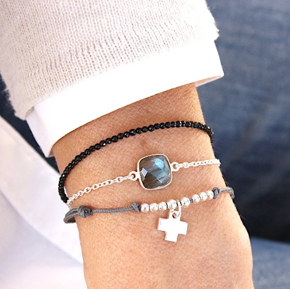 cross bracelet and pearls in silver 925 on cord to choose