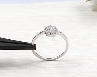 anel feminino em prata maciça com zircões, anel de prata estilo minimalista, presentes para ela