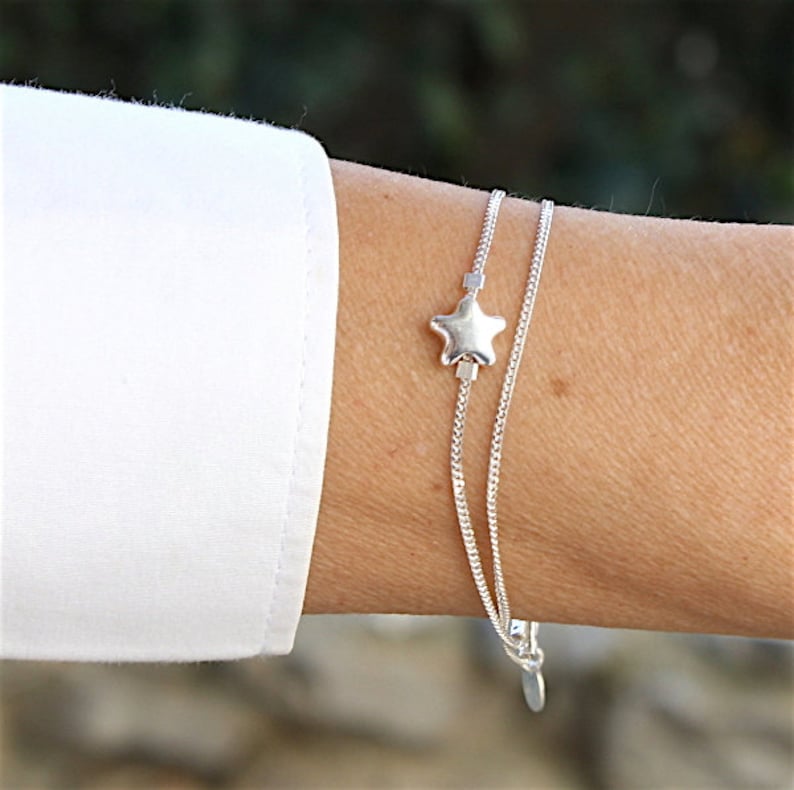 double curb chain and star in Silver 925 chain bracelet