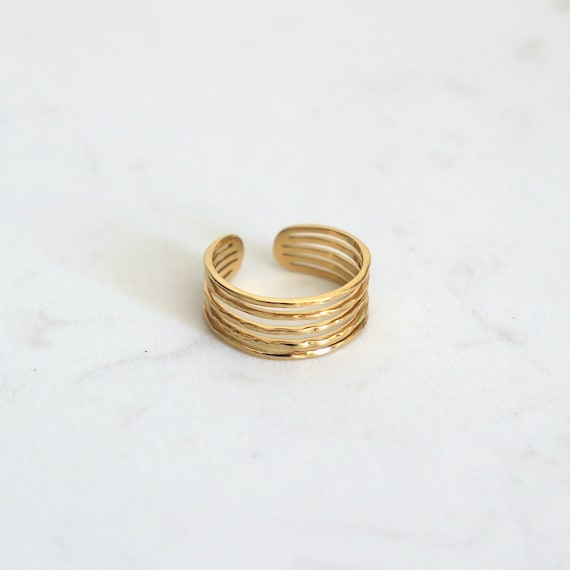 Gold stainless steel ring, five-row adjustable women's ring, minimalist style, women's gifts