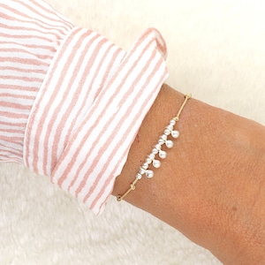 Damen Armband Lurex Kordel vergoldete Silberperlen 925