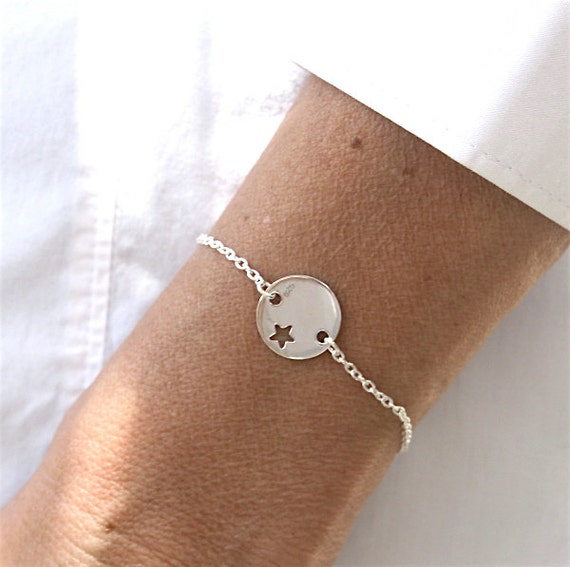star open plate bracelet on silver chain 925