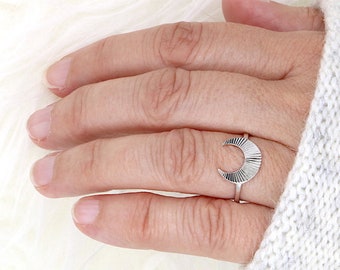 925 silver crescent moon ring for women