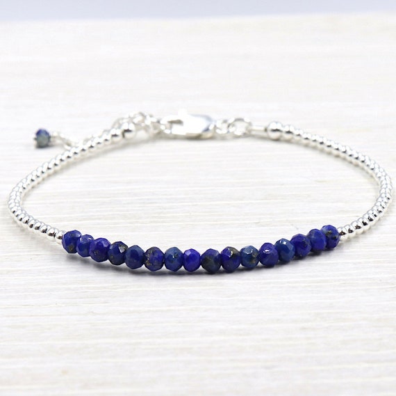 gemstones lapis lazuli and 925 sterling silver beads bracelet