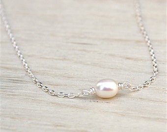 freshwater pearl necklace on 925 silver chain