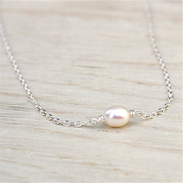 collier perle d'eau douce sur chaine en argent 925