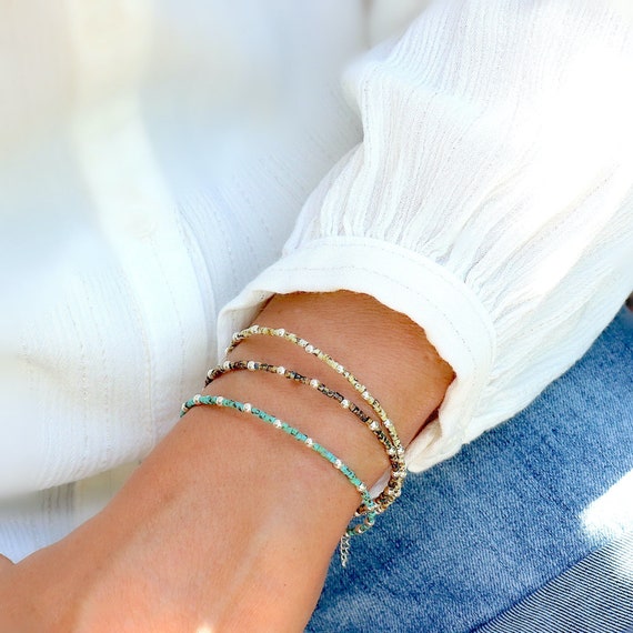 Thin marbled miyuki pearl bracelets and solid silver pearls, minimalist women's bracelets three colors to choose from