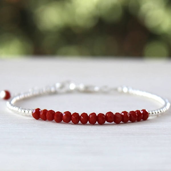 bracelet femme pierres de gemmes quartz rouge et perles argent 925