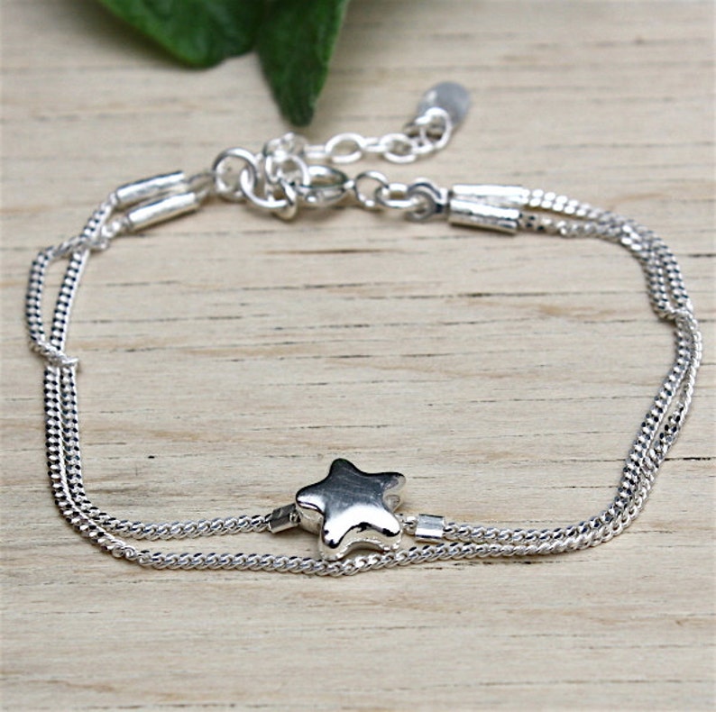 double curb chain and star in Silver 925 chain bracelet