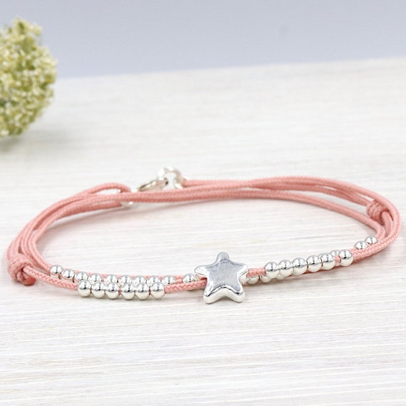 Bracelet cord triple turns pearls and star silver 925
