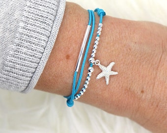 bracelet cordon femme triple tours étoile de mer argent 925