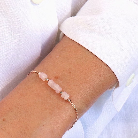 bracelet stones quarter pink on gold plated chain woman