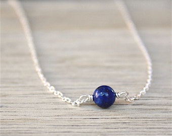 lapis lazuli gemstone necklace on silver chain 925