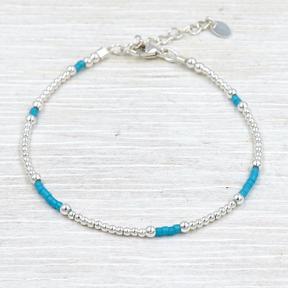 Bracelet Turquoise Miyuki Beads and Silver Pearls, Solid Silver Women's ...