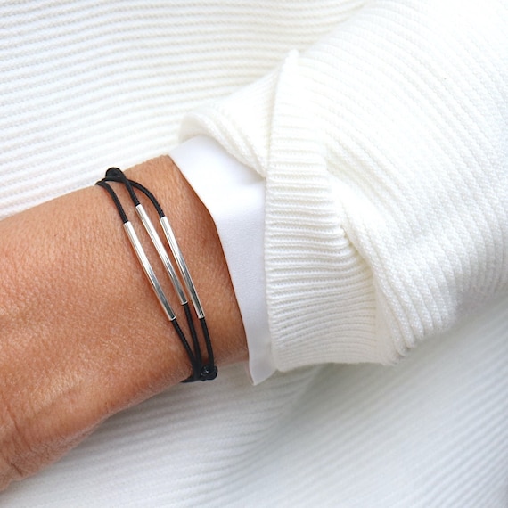 Bracelet woman cord of choice and rushes in solid silver, bracelet cord triple turns, gift woman