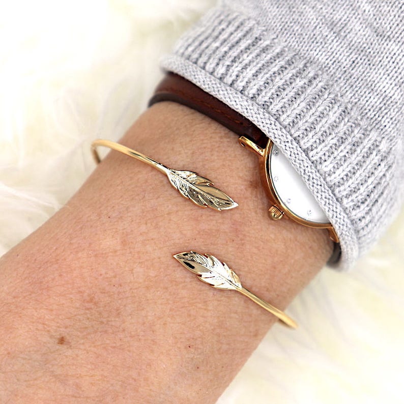 Bangle Bracelet gold plated feather 750 thousandth