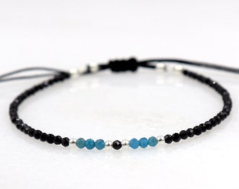 fine cord bracelet apatite gemstones and black agates, fine cord bracelet, minimalist bracelet