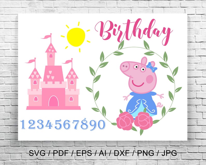 Download Peppa pig Birthday Castle Peppa pig Svg Floral pig cricut ...