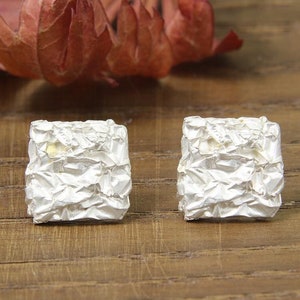 Stud earrings silver 925/, crumpled, square 11 x 11 mm image 1