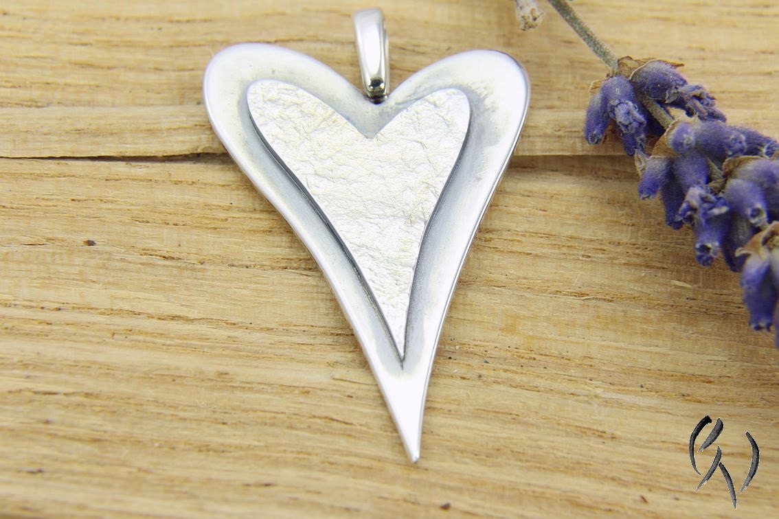 Pendant silver 925/-, heart, handmade