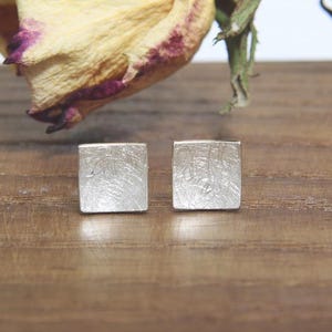 Stud earrings silver 925/-, square, concave, silver stud earrings