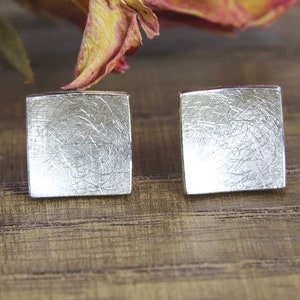 Earrings Silver 925/, Square, Concave, Silver Studs image 1