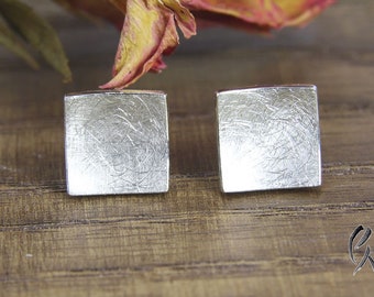 Earrings Silver 925/-, Square, Concave, Silver Studs