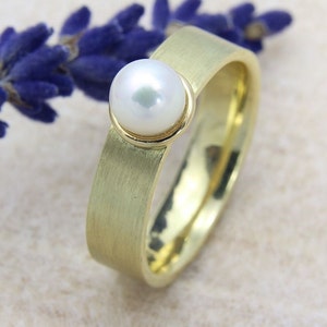 Ring Gold 585/ with Akoya pearl, pearl ring, handmade image 2