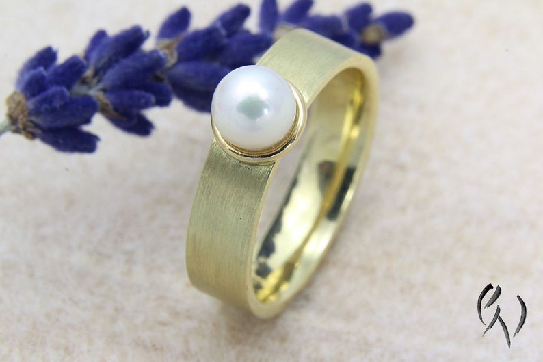 Ring Gold 585/ with Akoya pearl, pearl ring, handmade image 2