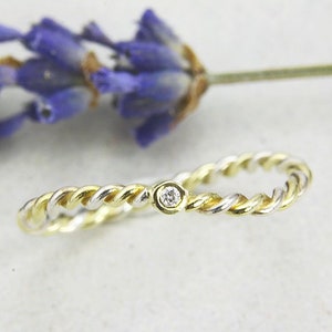 Ring Gold 585/ and Silver 925/ with mini-brilliant, delicate cord ring image 2