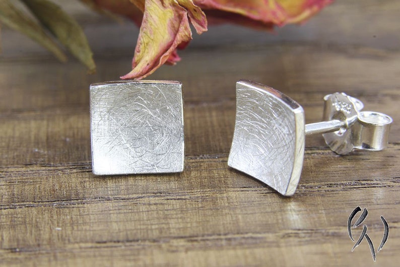 Earrings Silver 925/, Square, Concave, Silver Studs image 3