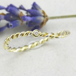 Ring Gold 585/ and Silver 925/ with mini-brilliant, delicate cord ring image 1