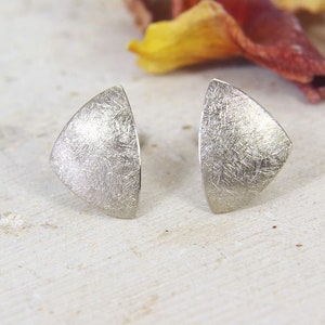 Studs white gold 585/-, triangle 9.5 mm, matt scratched, handmade