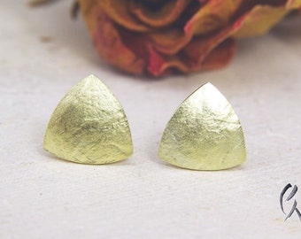 Studs gold 585/-, triangle paper-structured, handmade