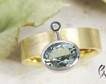 Ring gold 750/- with green tourmaline and brilliant