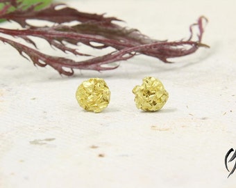 Stud earrings gold 750/-, small crumpled discs, 6.5 mm