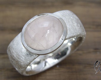 Breiter Ring Silber 925/- mit großem Rosenquarz