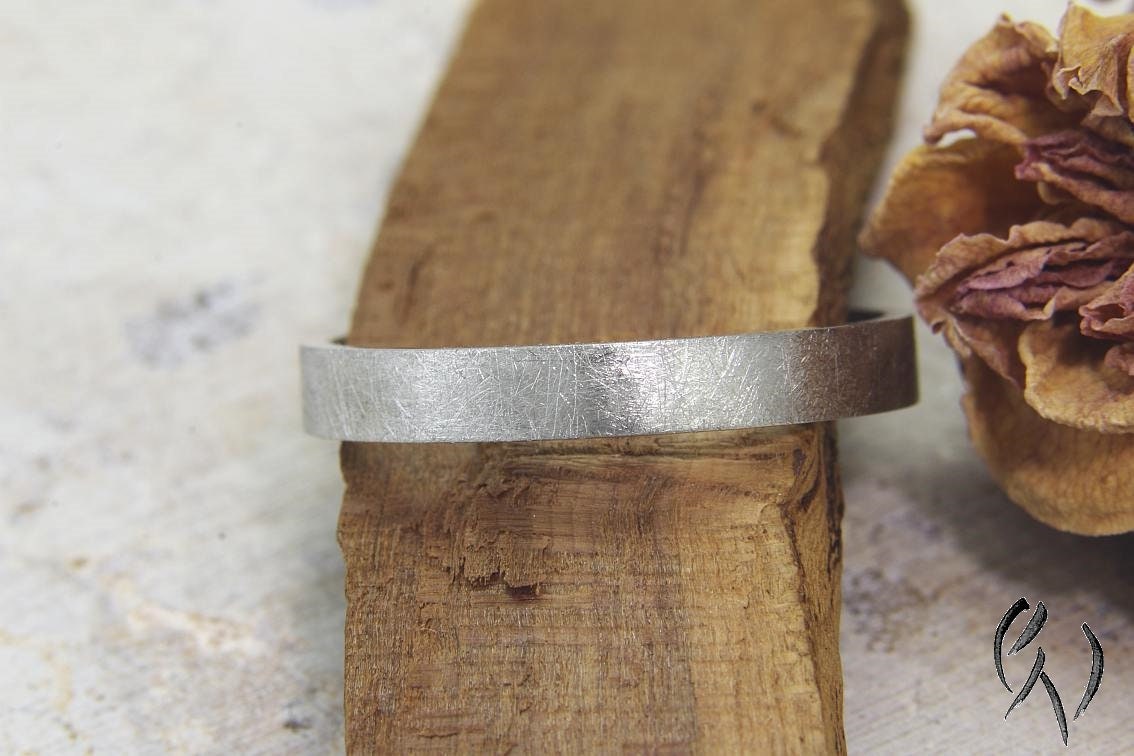 Narrow ring made of platinum 950/-, matt scratched, handmade