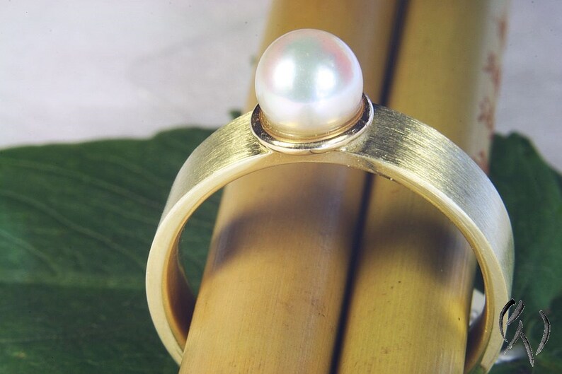 Ring Gold 585/ with Akoya pearl, pearl ring, handmade image 5