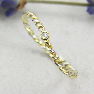 Ring Gold 585/ and Silver 925/ with mini-brilliant, delicate cord ring image 3