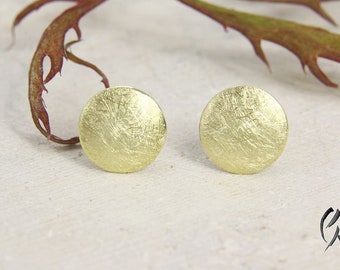 Stud earrings gold 585/-, small disc matt scratched, sun 8 mm