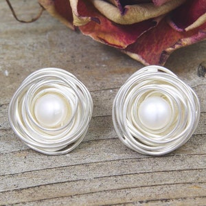 Stud earrings silver 925/- with freshwater pearl