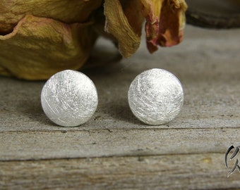 Studs silver 925/-, small full moon, ice matt, handmade, custom made